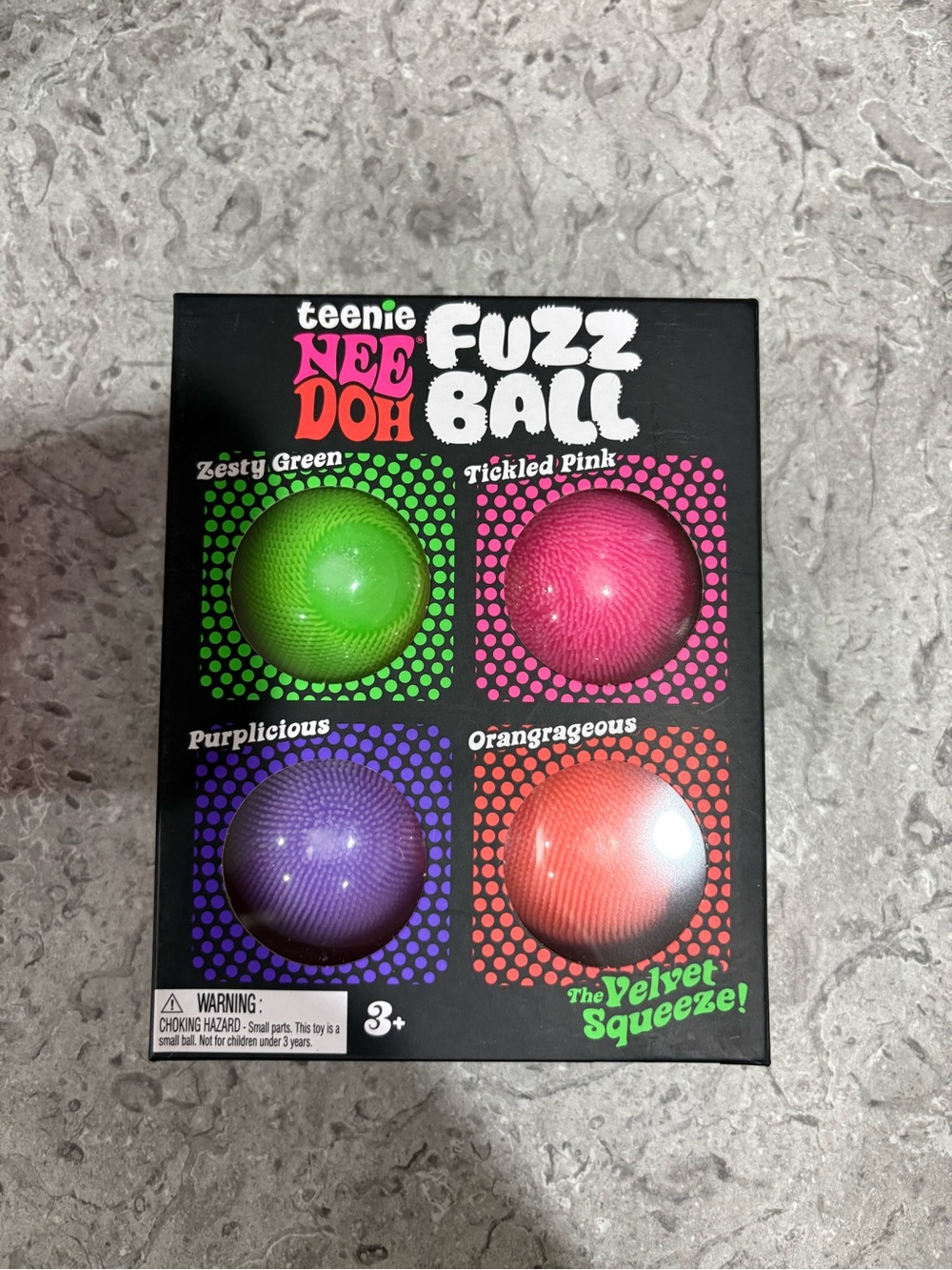 Teenie Nee Doh Fuzz Ball 4-Pack - Green, Pink, Purple, Orange